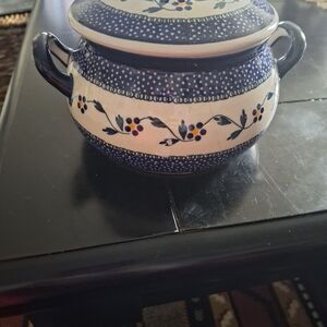 Blue Floral Ceramic Bean Pot